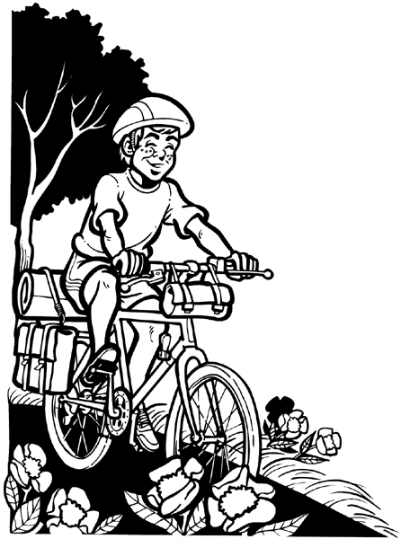 Boy on a bike trip vinyl sticker. Customize on line.      Bicycles Motorcycles 009-0098  